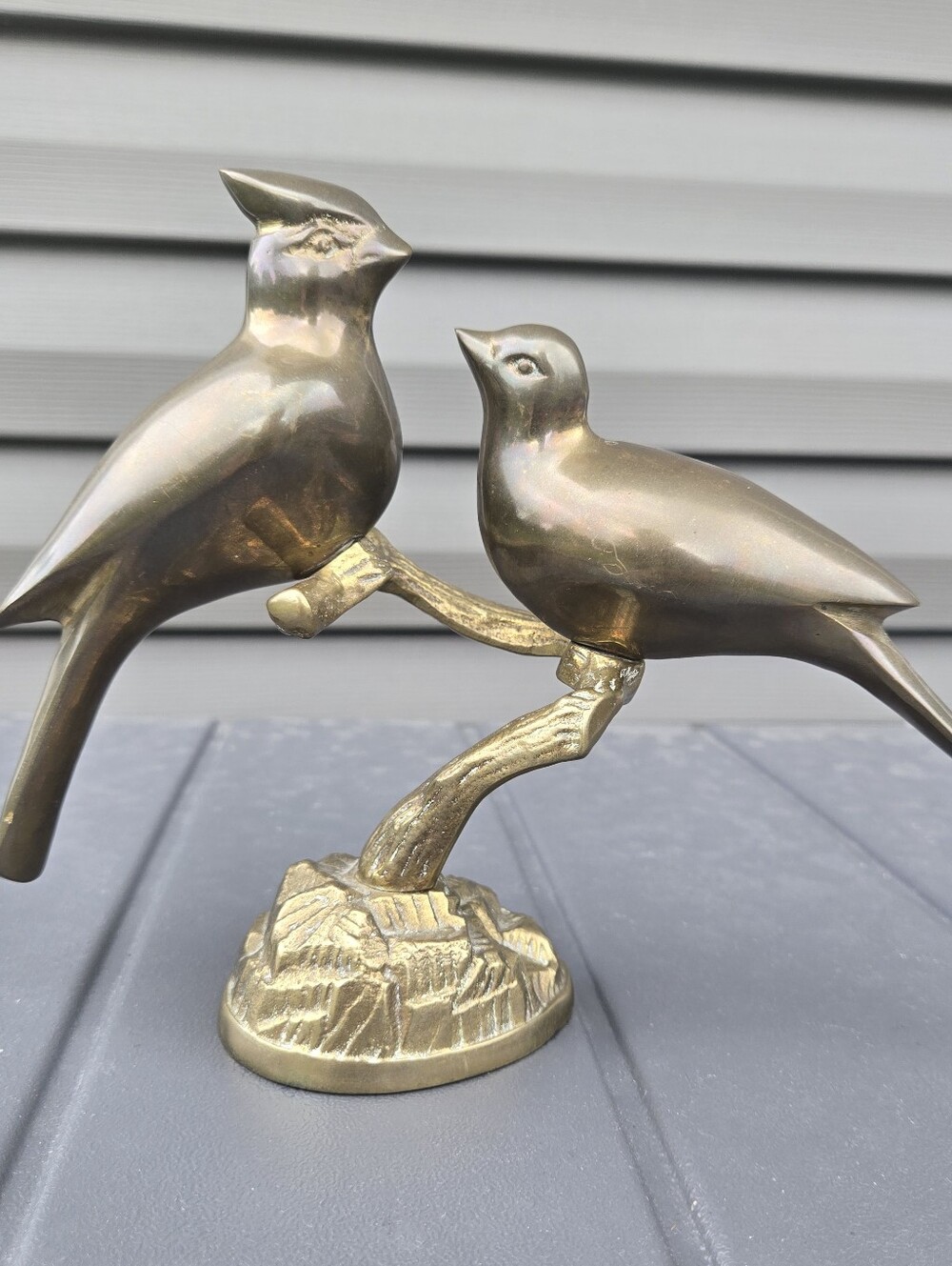 Vintage Brass Cardinals On Tree Branch MCM shelf Decor